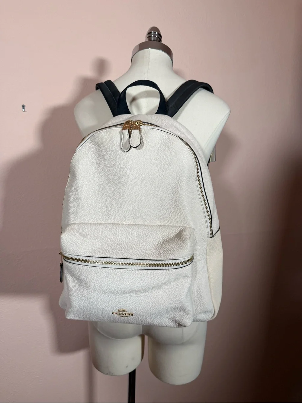 Coach White pebbled Leather Gold Hardware Full size Back Pack NWOT